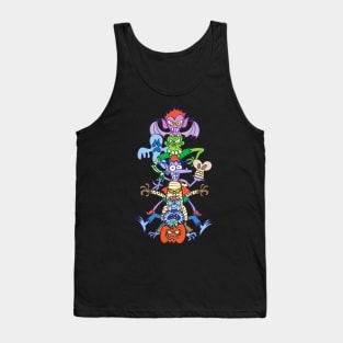 Terrifying totem formed by the most famous Halloween monsters Tank Top